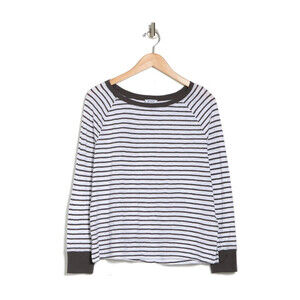 Susina Women's 'Raglan Sleeve Boat Neck Top In White Grey Stripe Size XL
